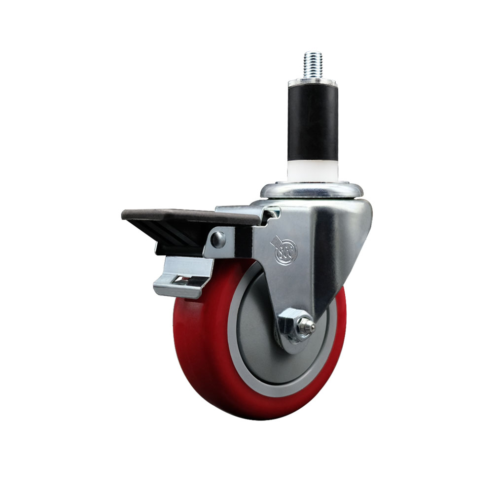SCC-EX20S414-PPUB-RED-PLB-138 Polyurethane Expanding Stem Swivel Caster with 4 in. Red Wheel & 1.38 in. Stem & Posi Locking Brake