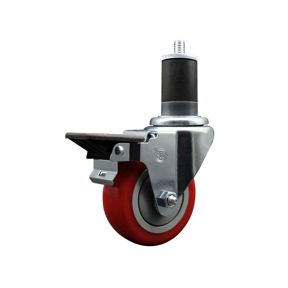 SCC-EX20S3514-PPUB-RED-PLB-158 Polyurethane Expanding Stem Swivel Caster with 3.5 in. Red Wheel & 1.63 in. Stem & Posi Locking Brake