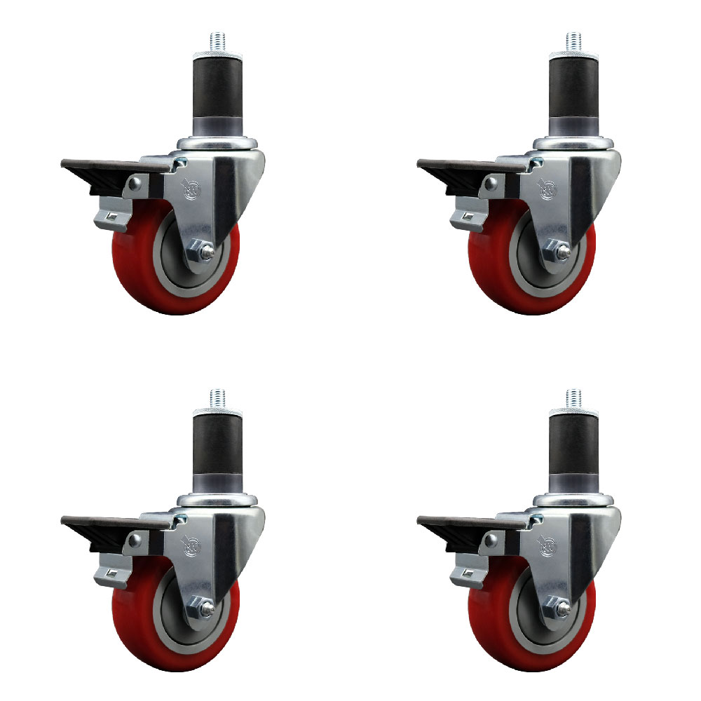 SCC-EX20S3514-PPUB-RED-PLB-158-4 Polyurethane Swivel Expanding Stem Caster with 3.5 in. Red Wheels & 1.63 in. Stems - Set of 4