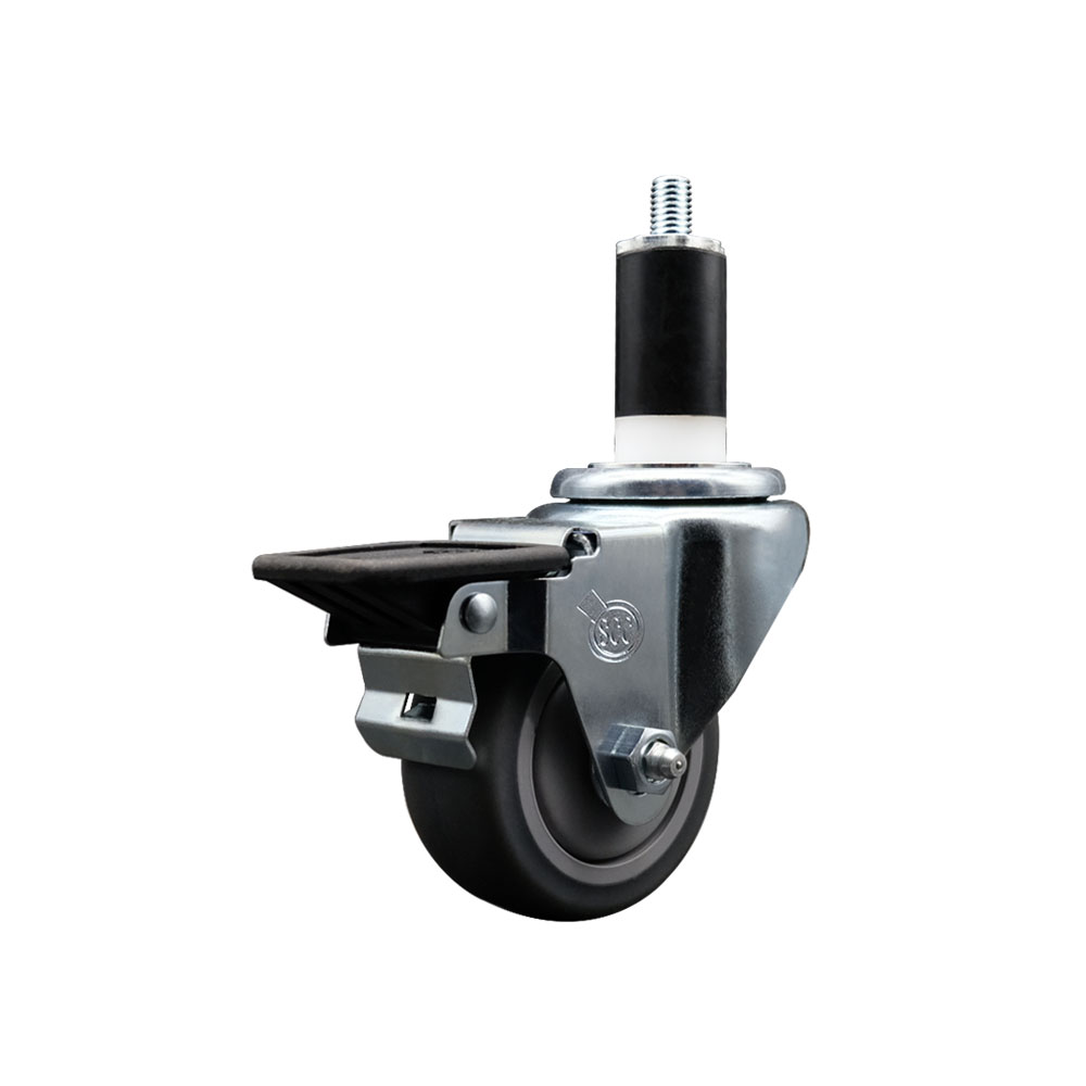SCC-EX20S314-TPRB-PLB-138 Thermoplastic Rubber Swivel Expanding Stem Swivel Caster with 3 in. Gray Wheel & 1.38 in. Stem & Posi Locking Brake