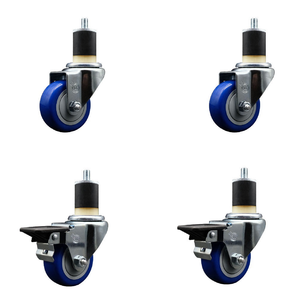 SCC-EX20S314-PPUB-BLUE-2-PLB-2-178 Polyurethane Swivel Expanding Stem Caster with 3 in. Blue Wheels & 1.87 in. Stems - Set of 4