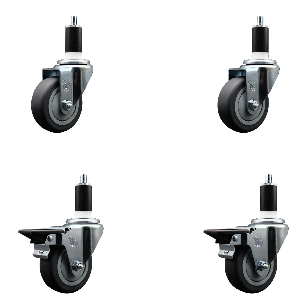 SCC-EX20S3514-TPRB-2-PLB-2-138 Thermoplastic Rubber Swivel Expanding Stem Caster with 3.5 in. Gray Wheels & 1.38 in. Stems - Set of 4