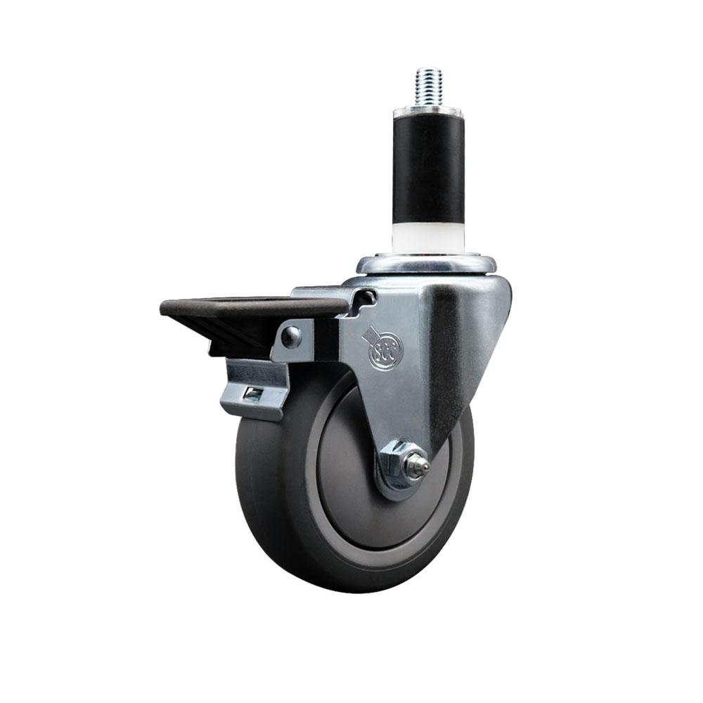SCC-EX20S414-TPRB-PLB-138 Thermoplastic Rubber Swivel Expanding Stem Swivel Caster with 4 in. Gray Wheel & 1.38 in. Stem & Posi Locking Brake