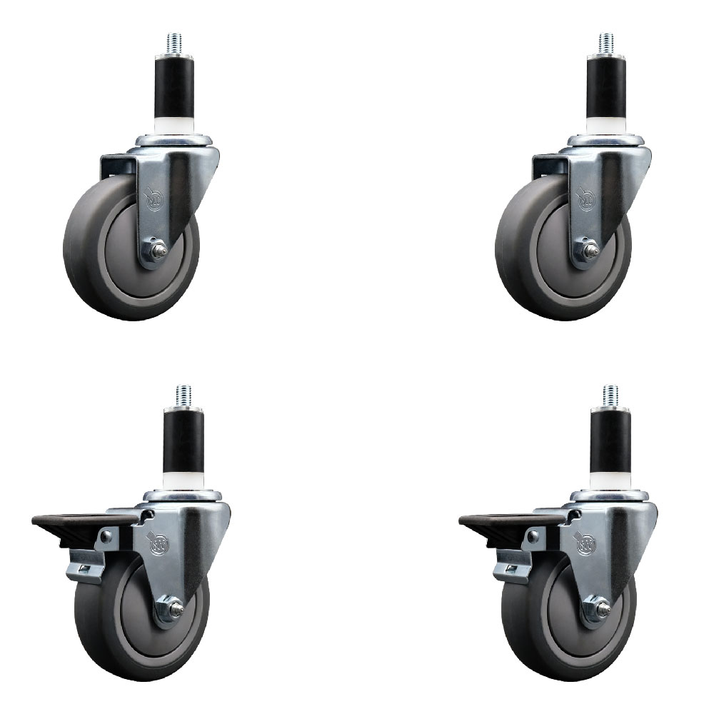 SCC-EX20S414-TPRB-2-PLB-2-138 Thermoplastic Rubber Swivel Expanding Stem Caster with 4 in. Gray Wheels & 1.38 in. Stems - Set of 4