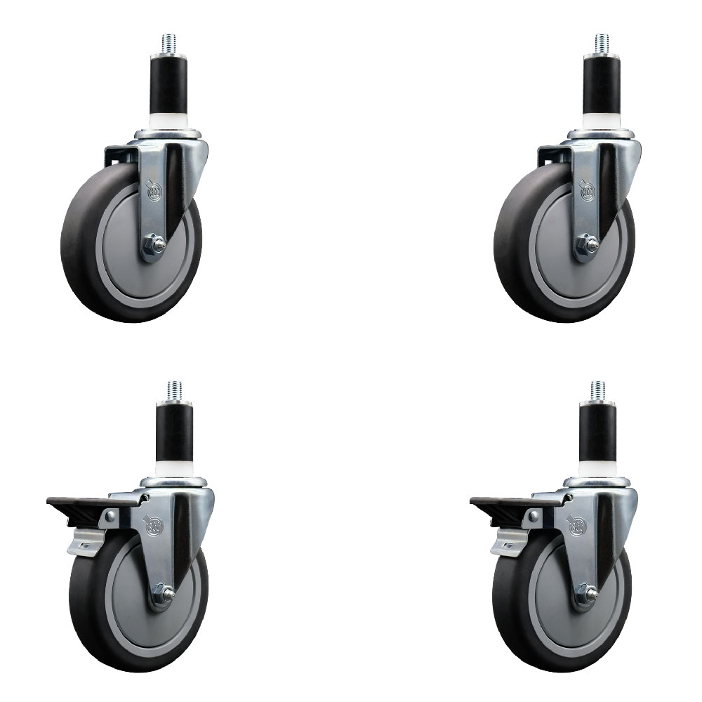 SCC-EX20S514-TPRB-2-PLB-2-138 Thermoplastic Rubber Swivel Expanding Stem Caster with 5 in. Gray Wheels & 1.38 in. Stems - Set of 4