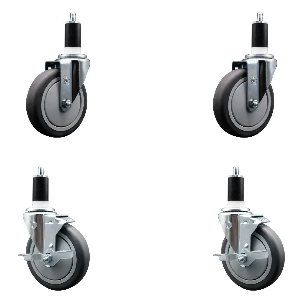 SCC-EX20S514-TPRB-2-TLB-2-138 Thermoplastic Rubber Swivel Expanding Stem Caster with 5 in. Gray Wheels & 1.38 in. Stems - Set of 4