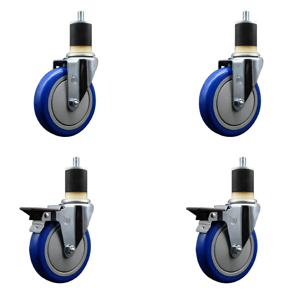 SCC-EX20S514-PPUB-BLUE-2-PLB-2-178 Polyurethane Swivel Expanding Stem Caster with 5 in. Blue Wheels & 1.87 in. Stems - Set of 4