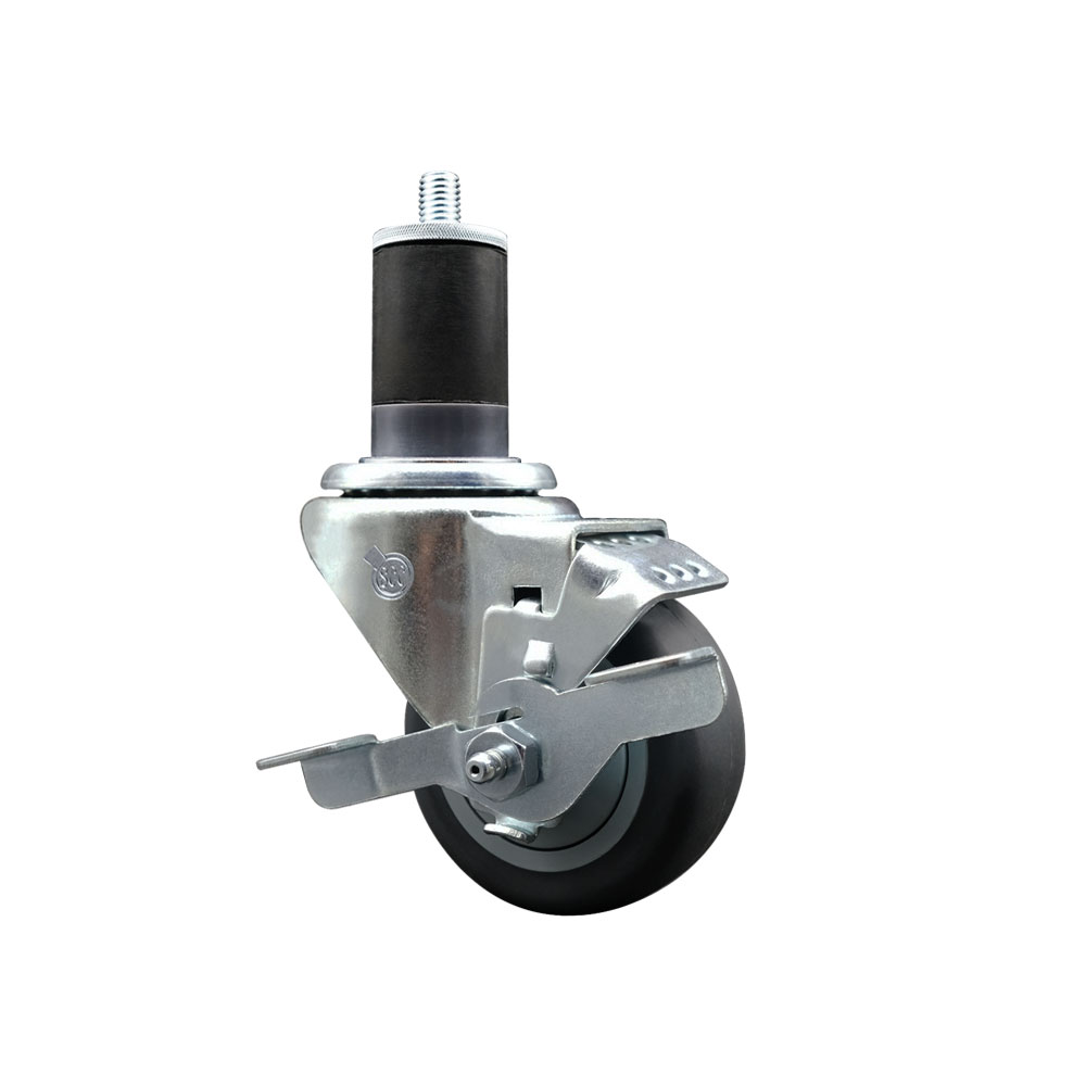 SCC-EX20S314-TPRB-TLB-158 Thermoplastic Rubber Swivel Expanding Stem Swivel Caster with 3 in. Gray Wheel & 1.63 in. Stem & Top Locking Brake