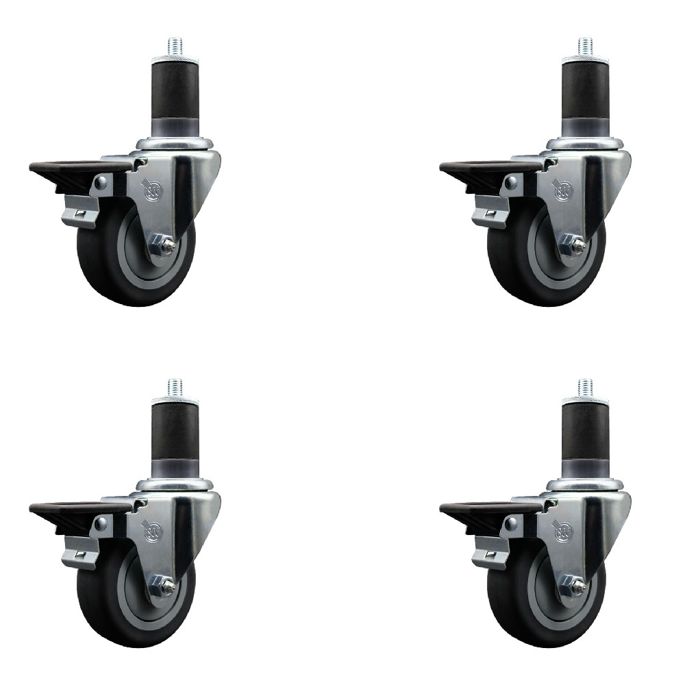 SCC-EX20S3514-TPRB-PLB-158-4 Thermoplastic Rubber Swivel Expanding Stem Caster with 3.5 in. Gray Wheels & 1.63 in. Stems - Set of 4