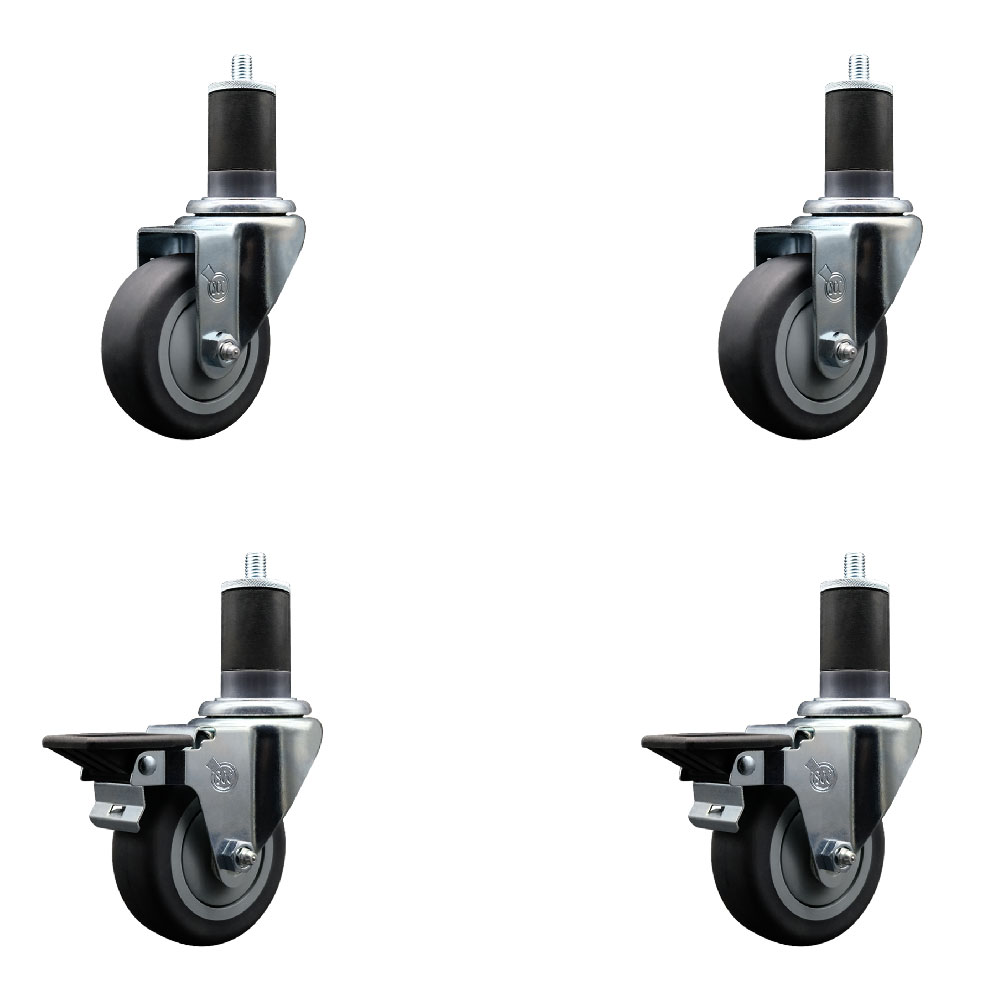 SCC-EX20S3514-TPRB-2-PLB-2-158 Thermoplastic Rubber Swivel Expanding Stem Caster with 3.5 in. Gray Wheels & 1.63 in. Stems - Set of 4