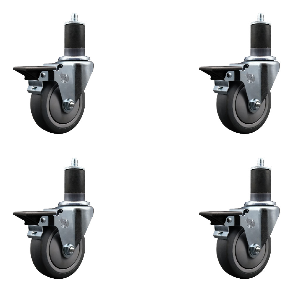 SCC-EX20S414-TPRB-PLB-158-4 Thermoplastic Rubber Swivel Expanding Stem Caster with 4 in. Gray Wheels & 1.63 in. Stems - Set of 4