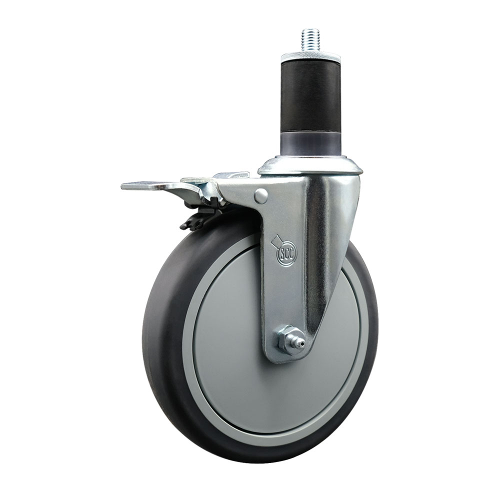 SCC-EXTTL20S614-TPRB-158 Thermoplastic Rubber Swivel Expanding Stem Swivel Caster with 6 in. Gray Wheel & 1.63 in. Stem & Total Locking Brake