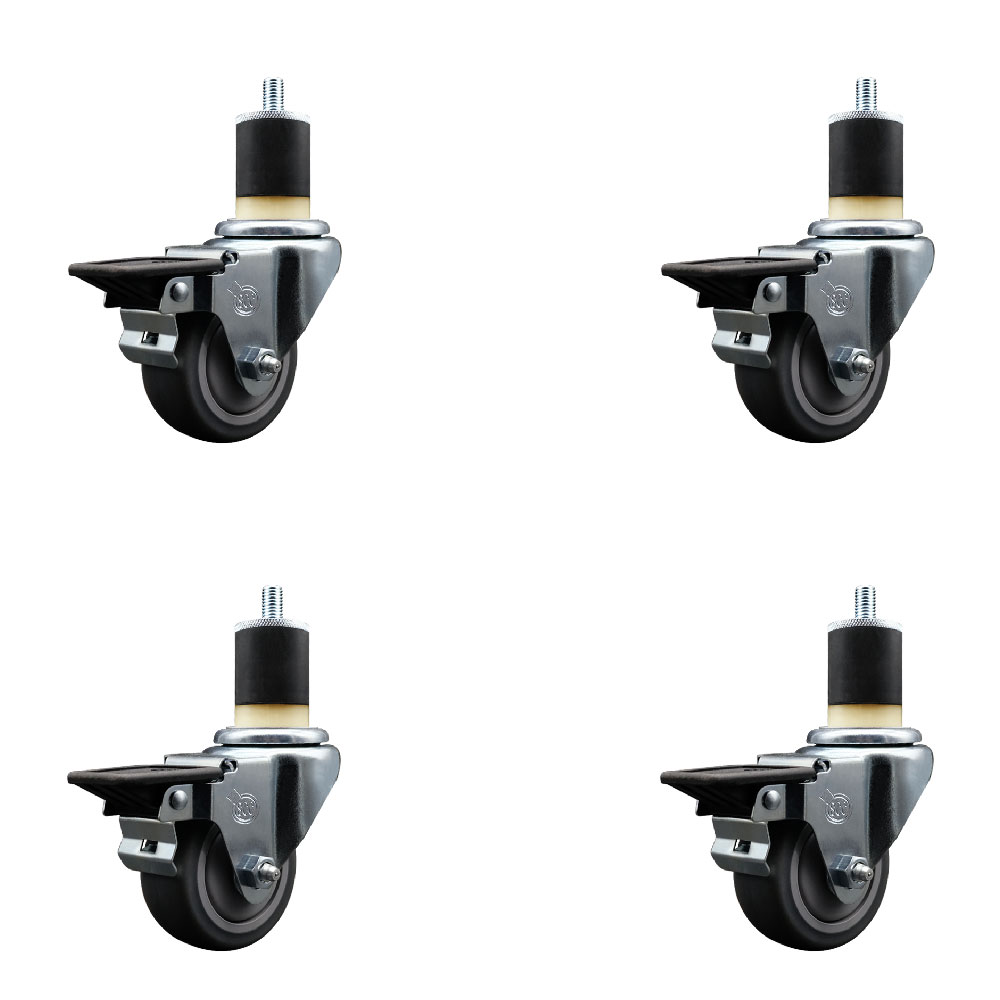 SCC-EX20S314-TPRB-PLB-178-4 Thermoplastic Rubber Swivel Expanding Stem Caster with 3 in. Gray Wheels & 1.87 in. Stems - Set of 4