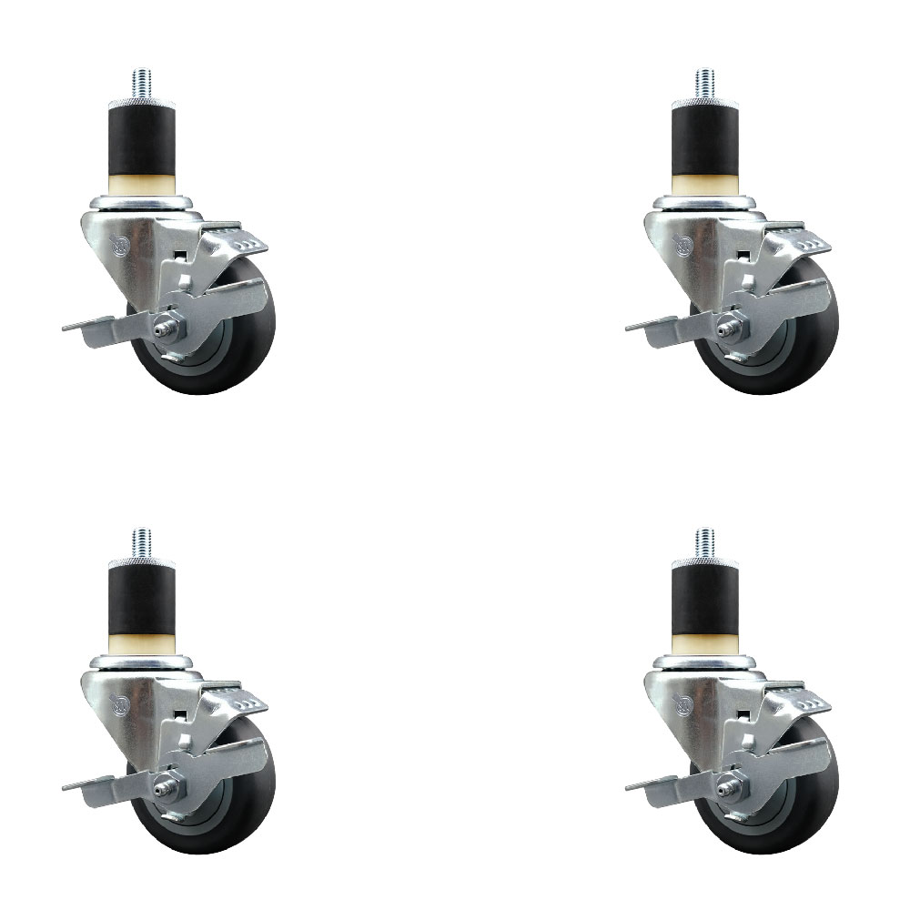 SCC-EX20S314-TPRB-TLB-178-4 Thermoplastic Rubber Swivel Expanding Stem Caster with 3 in. Gray Wheels & 1.87 in. Stems - Set of 4