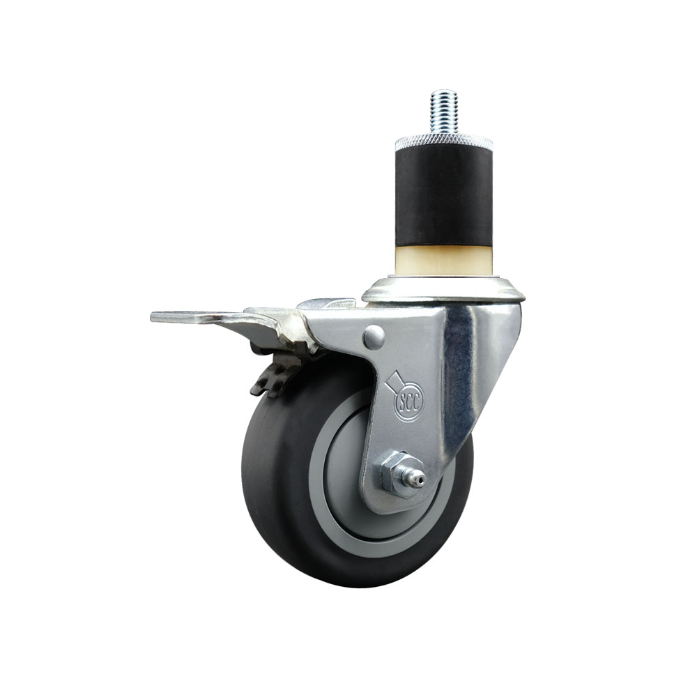 SCC-EXTTL20S3514-TPRB-178 Thermoplastic Rubber Swivel Expanding Stem Swivel Caster with 3.5 in. Gray Wheel & 1.87 in. Stem & Total Locking Brake