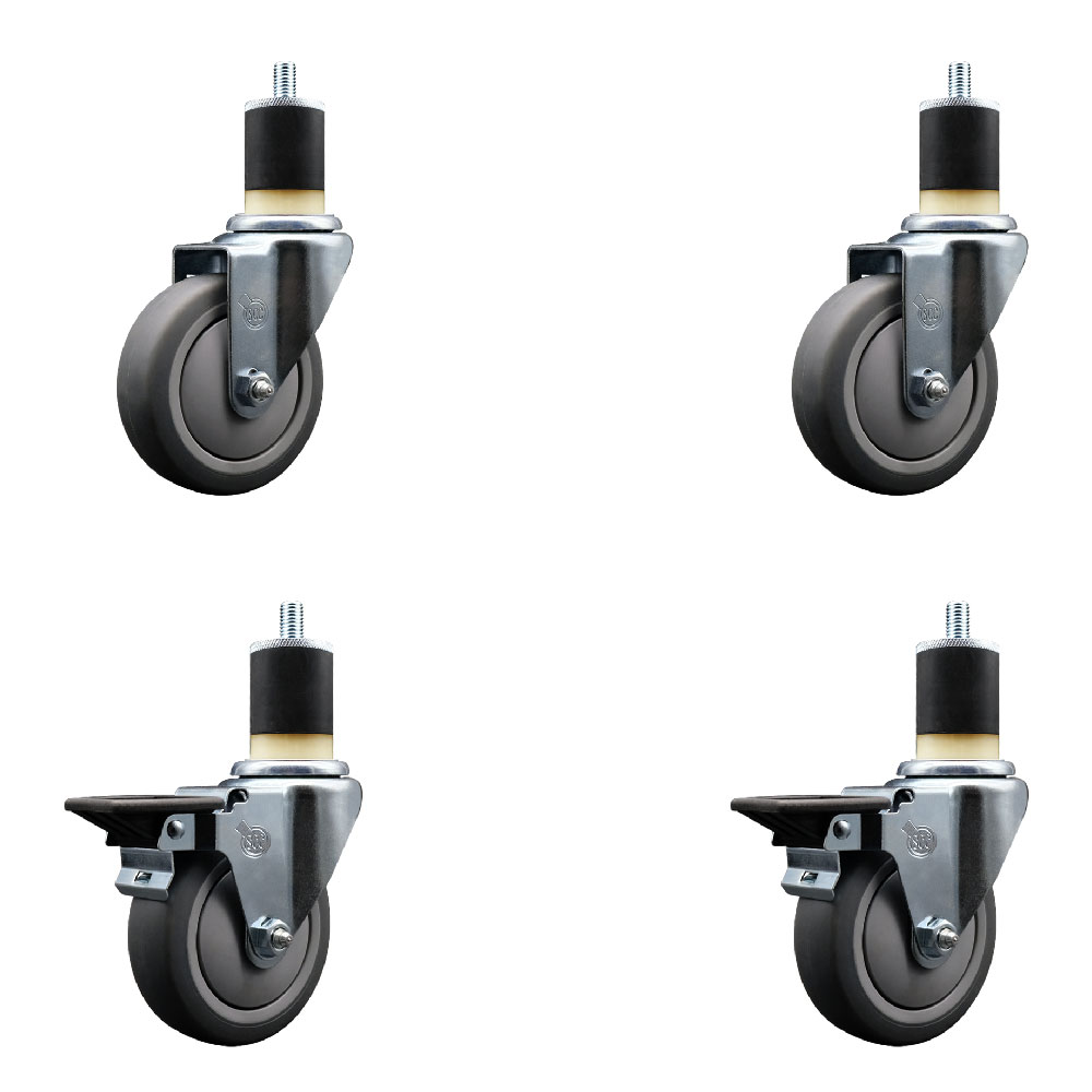 SCC-EX20S414-TPRB-2-PLB-2-178 Thermoplastic Rubber Swivel Expanding Stem Caster with 4 in. Gray Wheels & 1.87 in. Stems - Set of 4