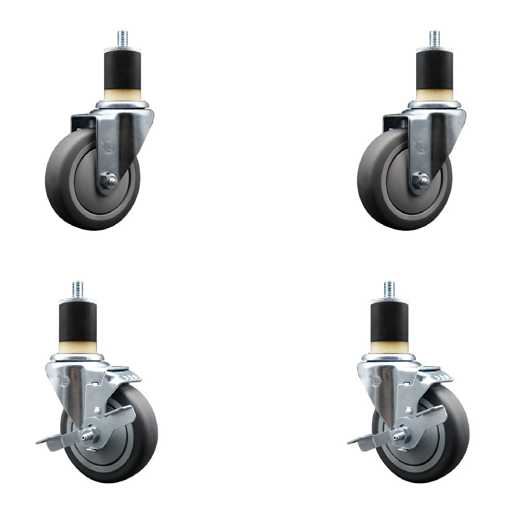 SCC-EX20S414-TPRB-2-TLB-2-178 Thermoplastic Rubber Swivel Expanding Stem Caster with 4 in. Gray Wheels & 1.87 in. Stems - Set of 4