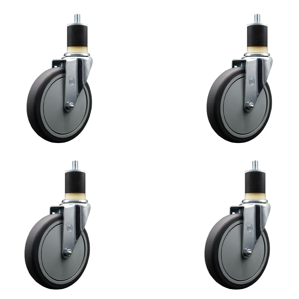 SCC-EX20S614-TPRB-178-4 Thermoplastic Rubber Swivel Expanding Stem Caster with 6 in. Gray Wheels & 1.87 in. Stems - Set of 4
