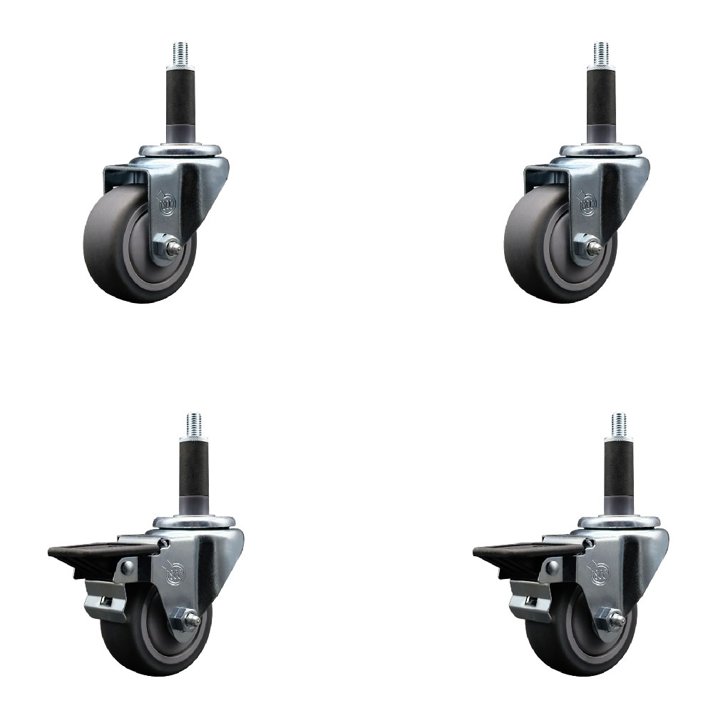 SCC-EX20S314-TPRB-2-PLB-2-1 Thermoplastic Rubber Swivel Expanding Stem Caster with 3 in. Gray Wheels & 1 in. Stems - Set of 4