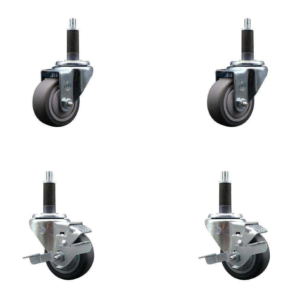SCC-EX20S314-TPRB-2-TLB-2-1 Thermoplastic Rubber Swivel Expanding Stem Caster with 3 in. Gray Wheels & 1 in. Stems - Set of 4
