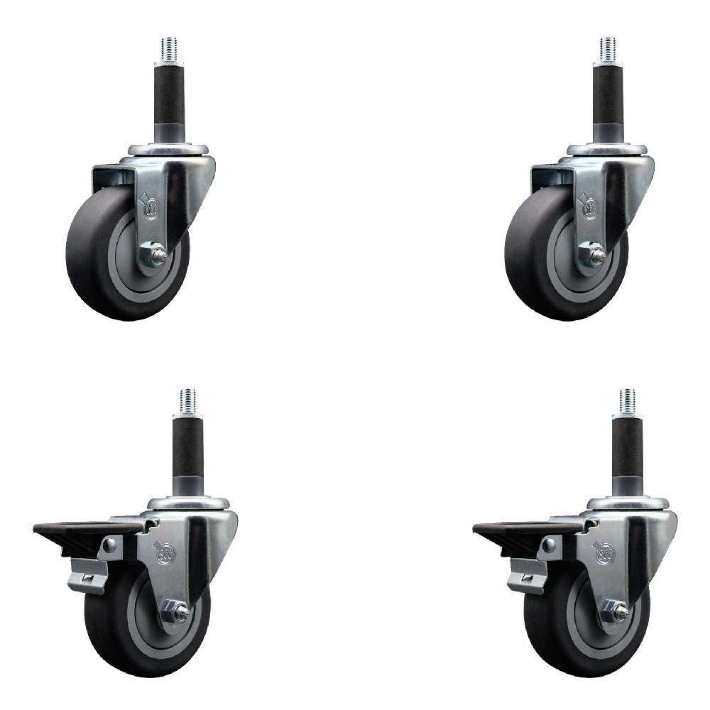 SCC-EX20S3514-TPRB-2-PLB-2-1 Thermoplastic Rubber Swivel Expanding Stem Caster with 3.5 in. Gray Wheels & 1 in. Stems - Set of 4