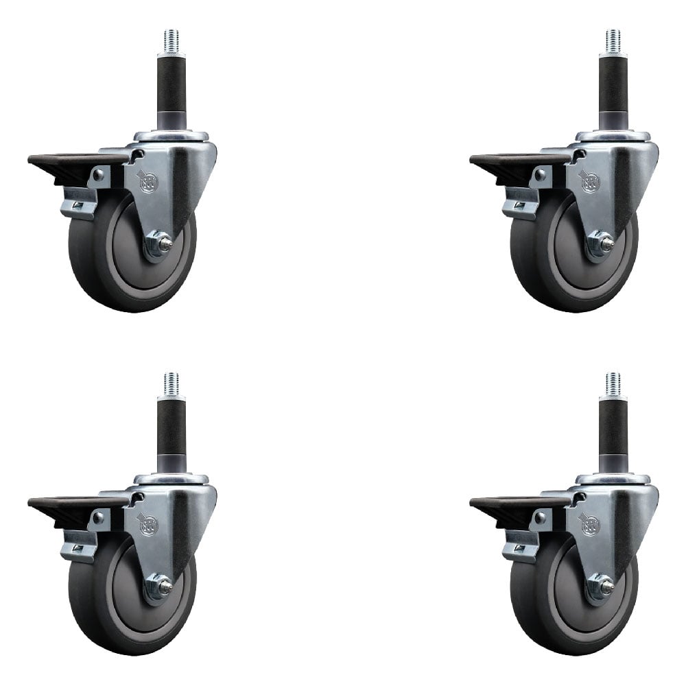 SCC-EX20S414-TPRB-PLB-1-4 Thermoplastic Rubber Swivel Expanding Stem Caster with 4 in. Gray Wheels & 1 in. Stems - Set of 4