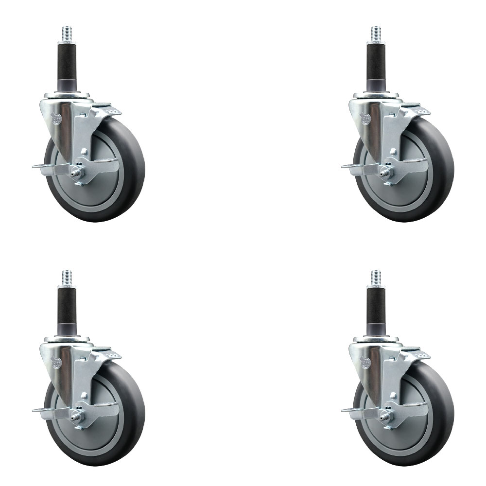 SCC-EX20S514-TPRB-TLB-1-4 Thermoplastic Rubber Swivel Expanding Stem Caster with 5 in. Gray Wheels & 1 in. Stems - Set of 4