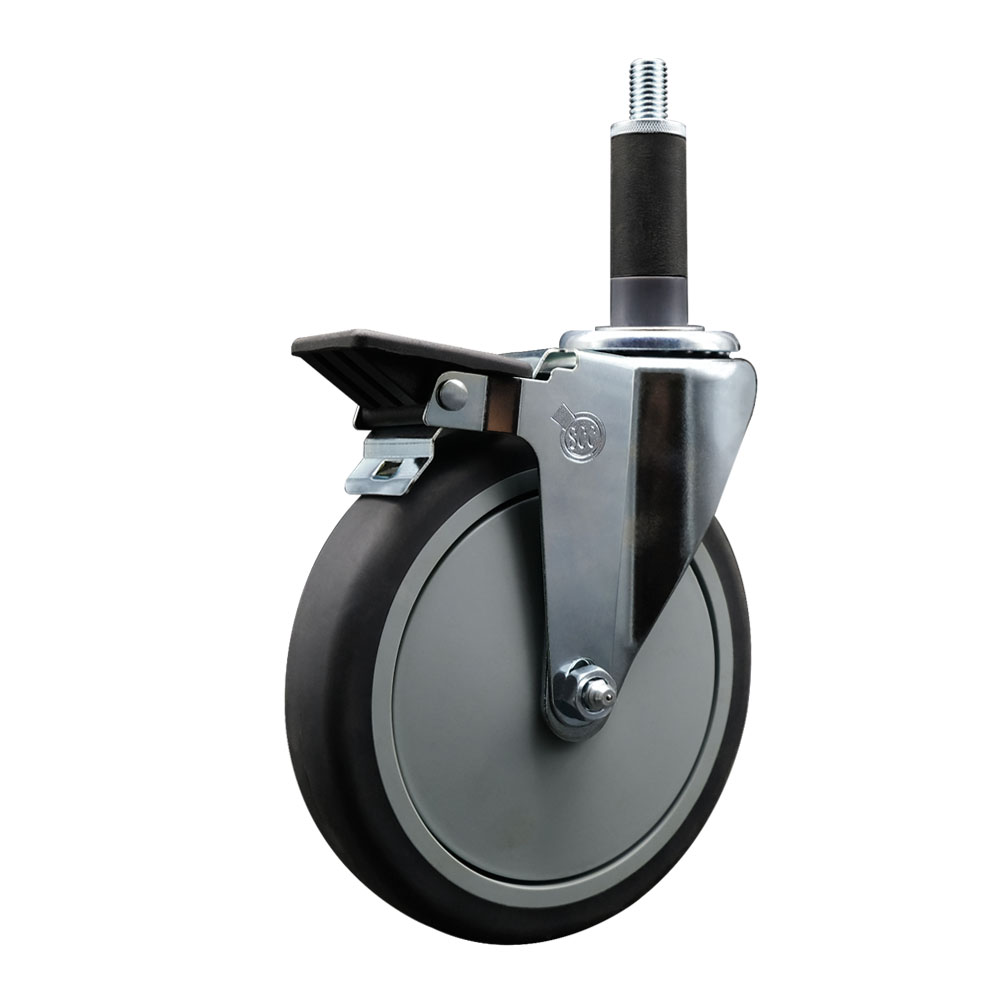 SCC-EX20S614-TPRB-PLB-1 Thermoplastic Rubber Swivel Expanding Stem Swivel Caster with 6 in. Gray Wheel & 1 in. Stem & Posi Locking Brake