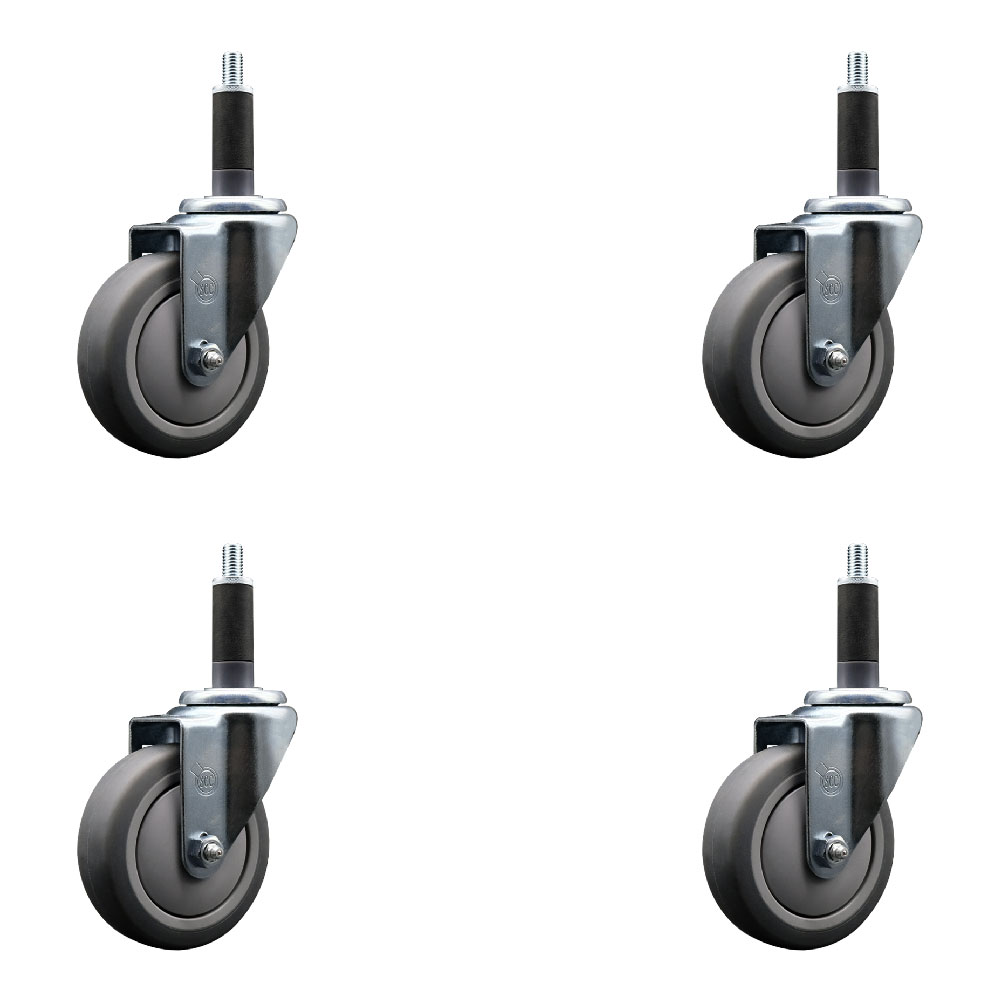 SCC-SSEX20S414-TPRB-1-4 Stainless Steel Thermoplastic Rubber Swivel Expanding Stem Caster with 4 in. Gray Wheels & 1 in. Stems - Set of 4