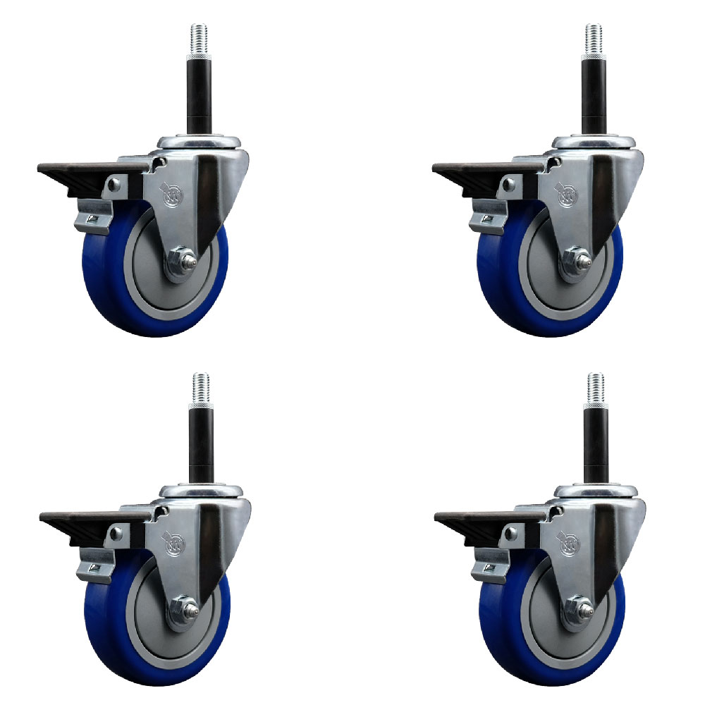 SCC-EX20S414-PPUB-BLUE-PLB-34-4 Polyurethane Swivel Expanding Stem Caster with 4 in. Blue Wheels & 0.75 in. Stems - Set of 4