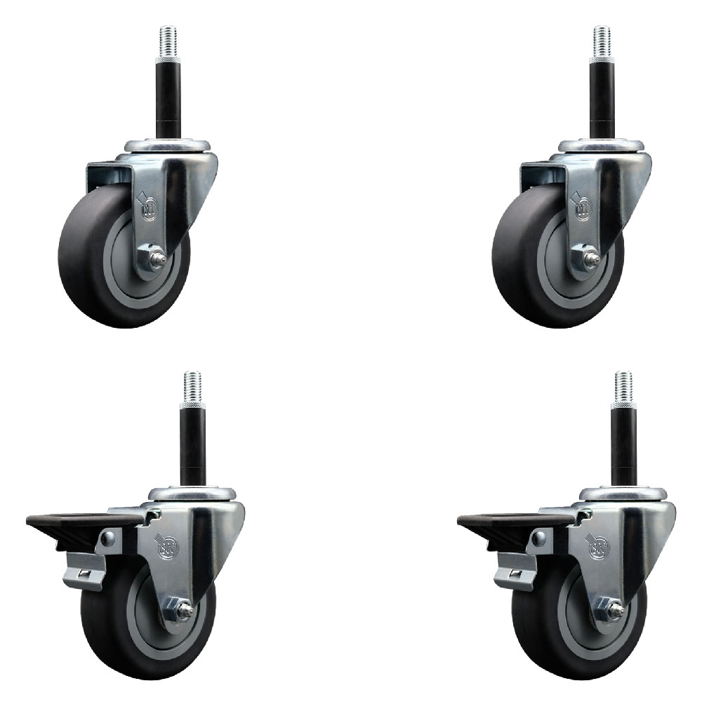 SCC-EX20S3514-TPRB-2-PLB-2-34 Thermoplastic Rubber Swivel Expanding Stem Caster with 3.5 in. Gray Wheels & 0.75 in. Stems - Set of 4