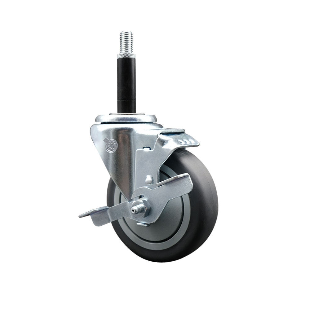 SCC-EX20S414-TPRB-TLB-34 Thermoplastic Rubber Swivel Expanding Stem Swivel Caster with 4 in. Gray Wheel & 0.75 in. Stem & Top Locking Brake