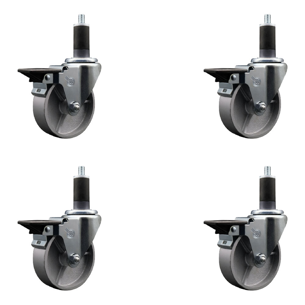 SCC-EX20S414-SSS-PLB-114-4 Semi Steel Cast Iron Swivel Expanding Stem Caster with 4 in. Silver Wheels & 1.25 in. Stems - Set of 4
