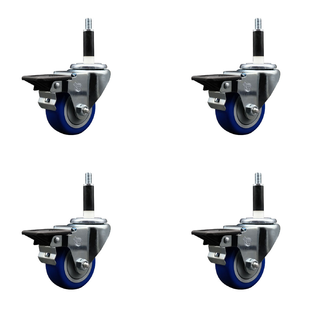 SCC-EX20S314-PPUB-BLUE-PLB-78-4 Polyurethane Swivel Expanding Stem Caster with 3 in. Blue Wheels & 0.87 in. Stems - Set of 4