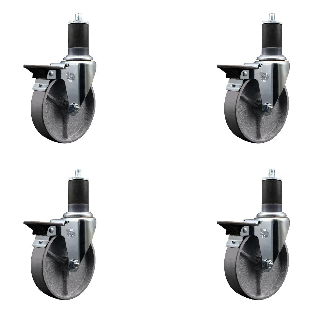 SCC-EX20S514-SSS-PLB-158-4 Semi Steel Cast Iron Swivel Expanding Stem Caster with 5 in. Silver Wheels & 1.63 in. Stems - Set of 4