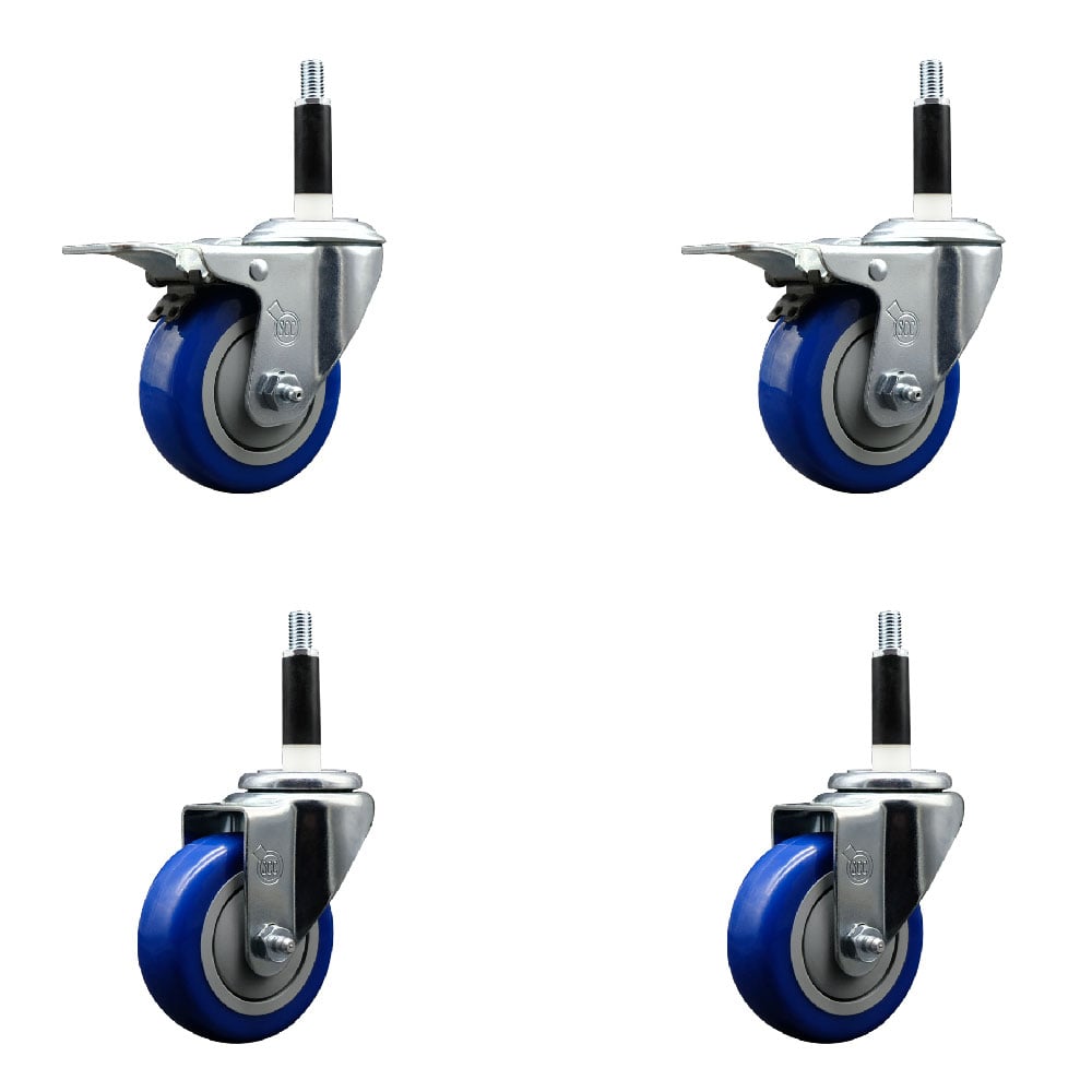 SCC-EXTTL20S3514-PPUB-BLUE-2-S-2-78 Polyurethane Swivel Expanding Stem Caster with 3.5 in. Blue Wheels & 0.87 in. Stems - Set of 4