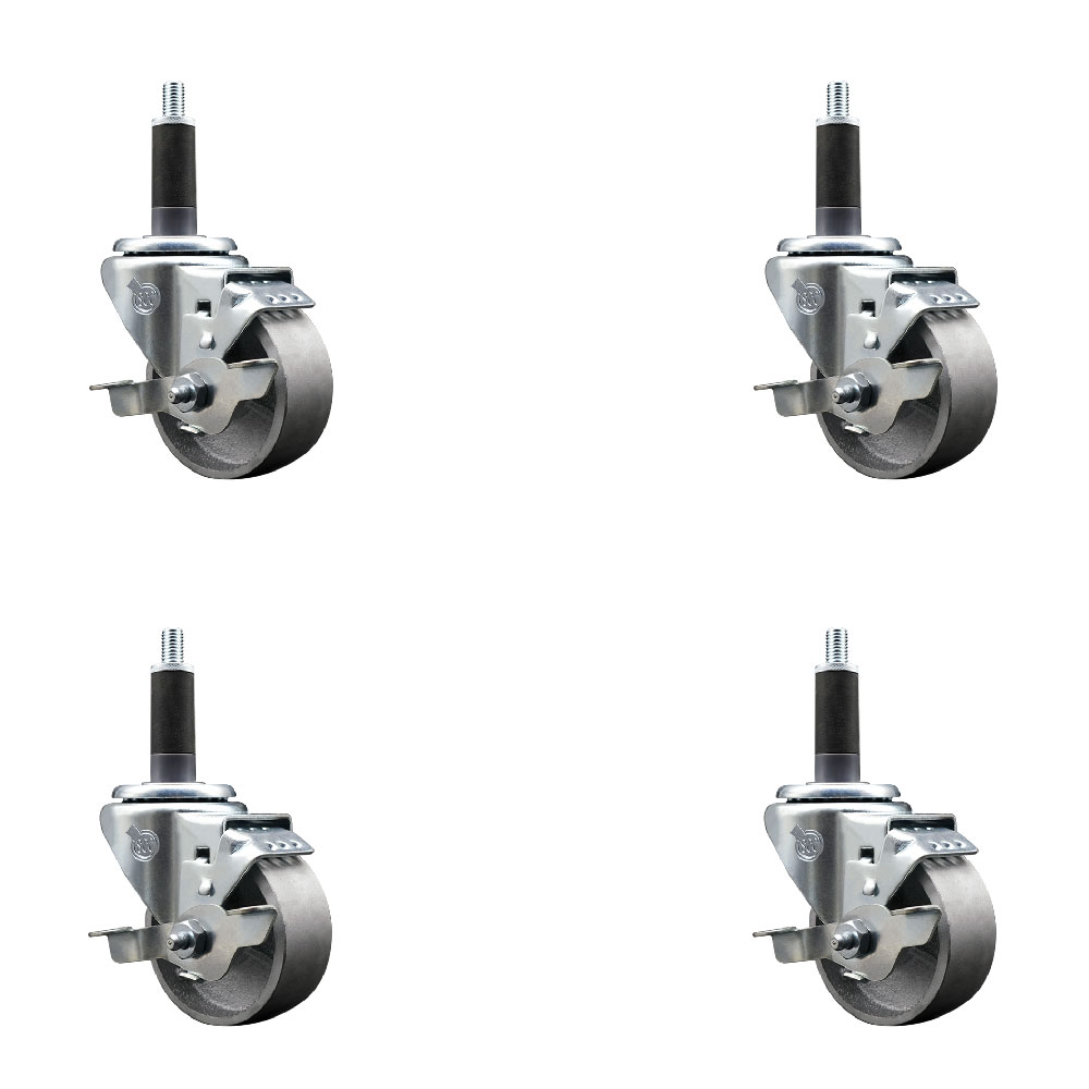 SCC-EX20S314-SSS-TLB-1-4 Semi Steel Cast Iron Swivel Expanding Stem Caster with 3 in. Silver Wheels & 1 in. Stems - Set of 4