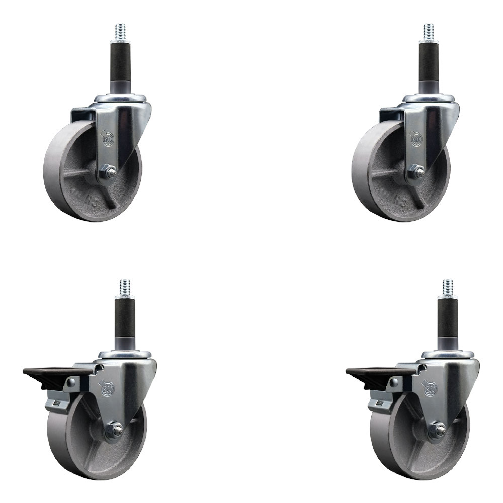 SCC-EX20S414-SSS-2-PLB-2-1 Semi Steel Cast Iron Swivel Expanding Stem Caster with 4 in. Silver Wheels & 1 in. Stems - Set of 4