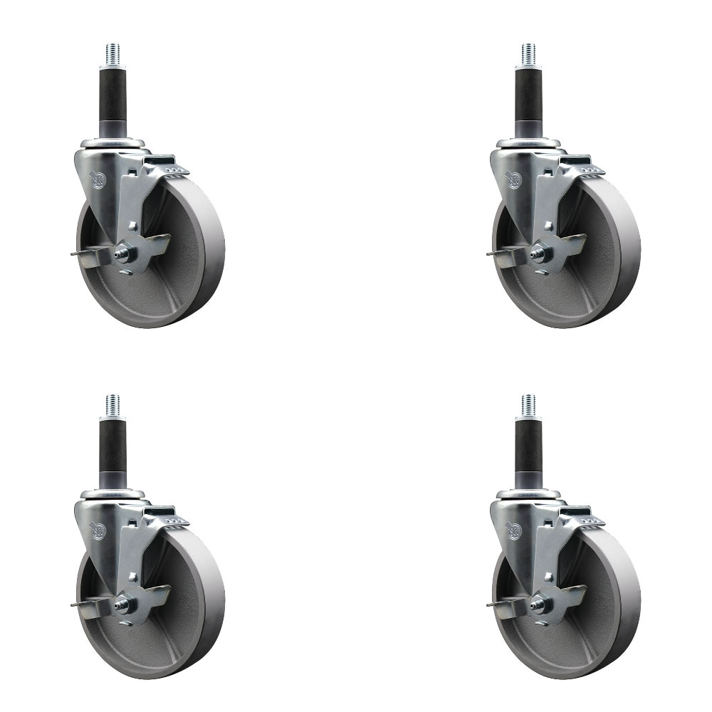 SCC-EX20S514-SSS-TLB-1-4 Semi Steel Cast Iron Swivel Expanding Stem Caster with 5 in. Silver Wheels & 1 in. Stems - Set of 4