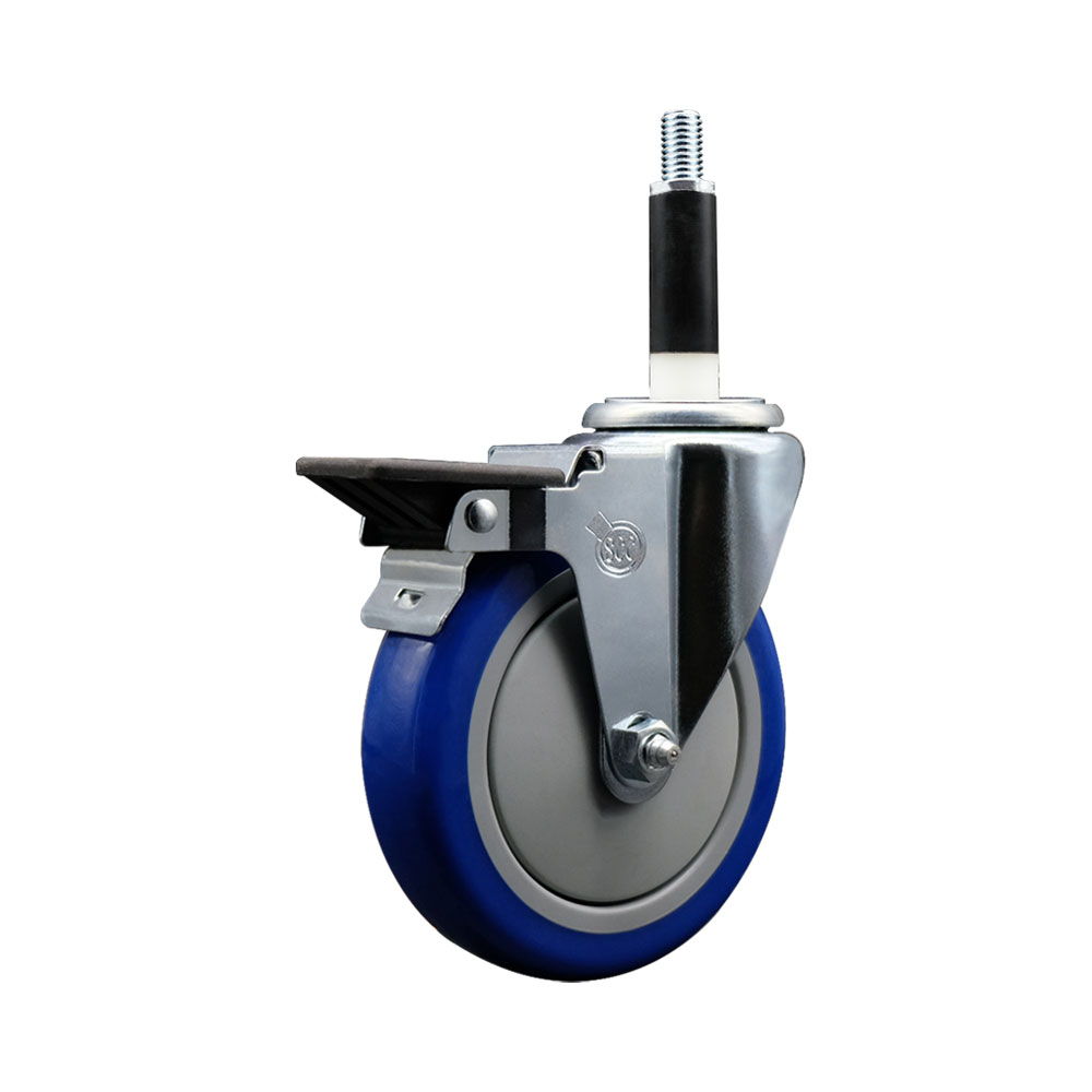 SCC-EX20S514-PPUB-BLUE-PLB-78 Polyurethane Expanding Stem Swivel Caster with 5 in. Blue Wheel & 0.87 in. Stem & Posi Locking Brake