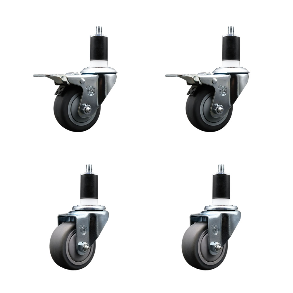 SCC-EXTTL20S314-TPRB-2-S-2-112 Thermoplastic Rubber Swivel Expanding Stem Caster with 3 in. Gray Wheels & 1.5 in. Stems - Set of 4