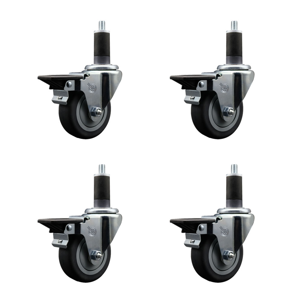 SCC-EX20S3514-TPRB-PLB-114-4 Thermoplastic Rubber Swivel Expanding Stem Caster with 3.5 in. Gray Wheels & 1.25 in. Stems - Set of 4