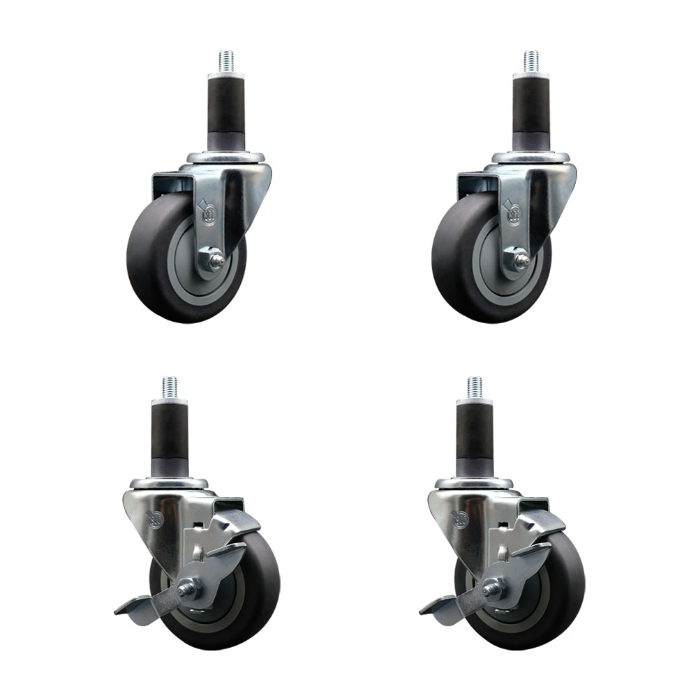 SCC-EX20S3514-TPRB-2-TLB-2-114 Thermoplastic Rubber Swivel Expanding Stem Caster with 3.5 in. Gray Wheels & 1.25 in. Stems - Set of 4