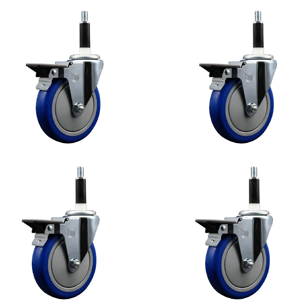SCC-EX20S514-PPUB-BLUE-PLB-78-4 Polyurethane Swivel Expanding Stem Caster with 5 in. Blue Wheels & 0.87 in. Stems - Set of 4
