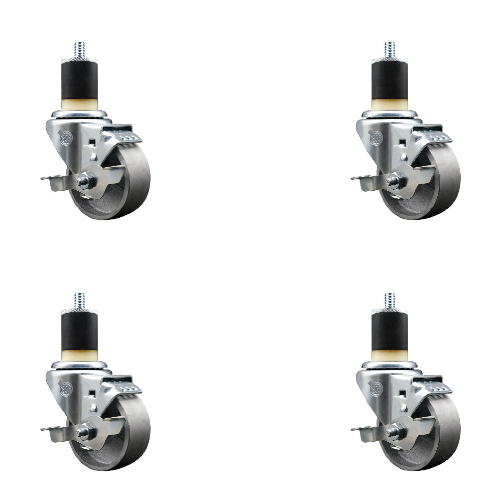 SCC-EX20S314-SSS-TLB-178-4 Semi Steel Cast Iron Swivel Expanding Stem Caster with 3 in. Silver Wheels & 1.87 in. Stems - Set of 4