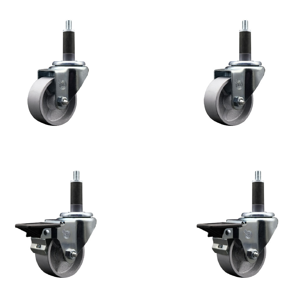 SCC-EX20S314-SSS-2-PLB-2-1 Semi Steel Cast Iron Swivel Expanding Stem Caster with 3 in. Silver Wheels & 1 in. Stems - Set of 4