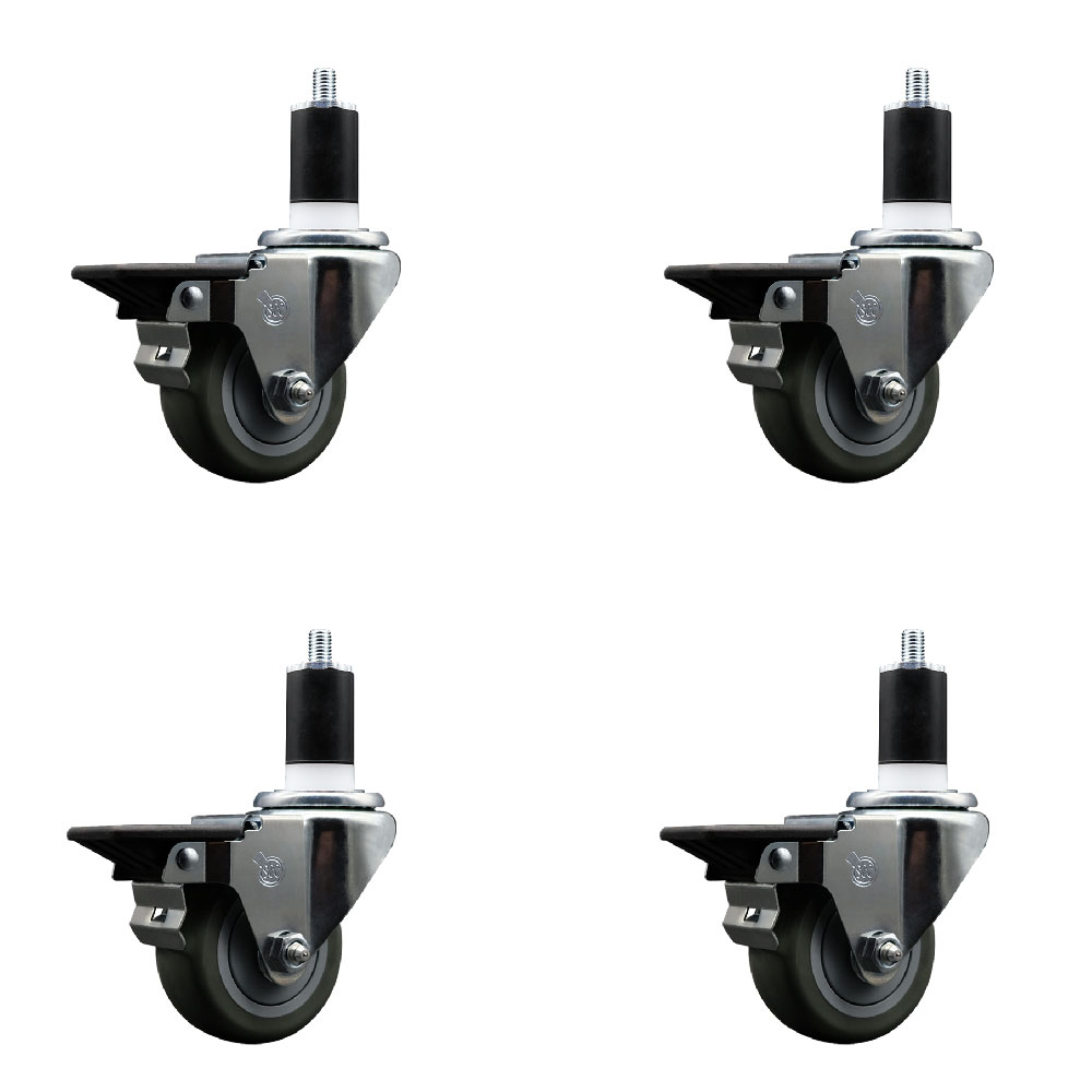 SCC-EX20S314-PPUB-PLB-112-4 Polyurethane Swivel Expanding Stem Caster with 3 in. Gray Wheels & 1.5 in. Stems - Set of 4