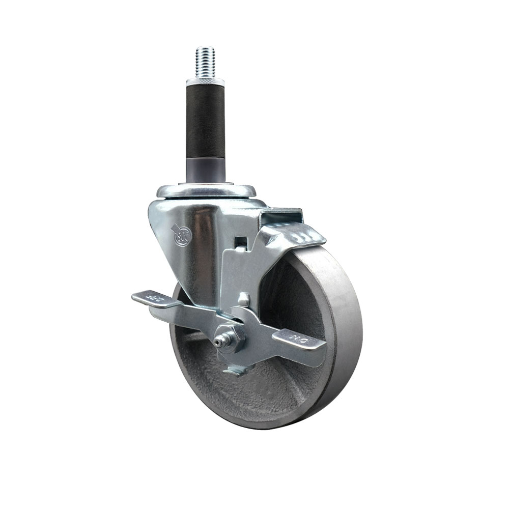 SCC-EX20S414-SSS-TLB-1 Semi Steel Cast Iron Swivel Expanding Stem Swivel Caster with 4 in. Silver Wheel & 1 in. Stem & Top Locking Brake