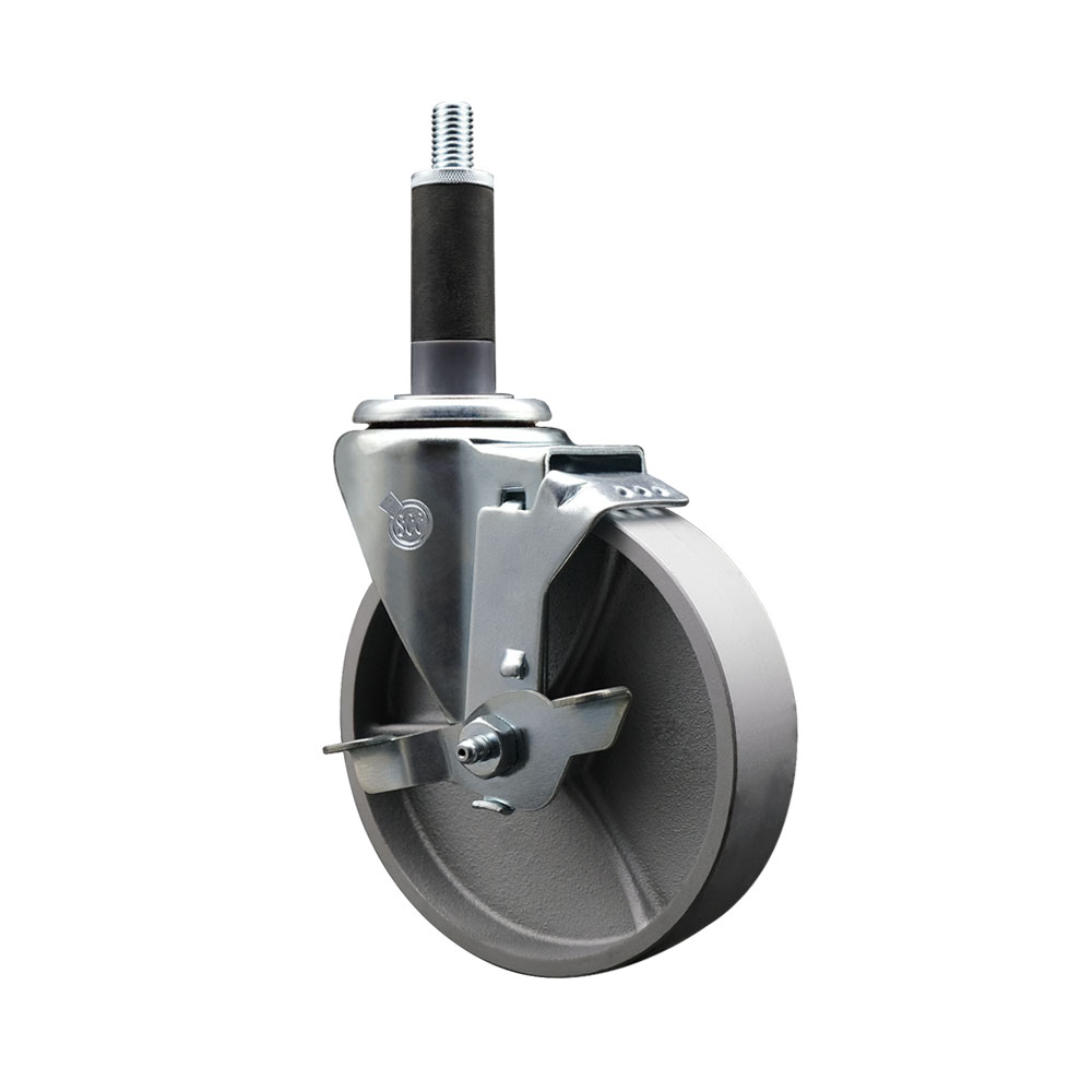 SCC-EX20S514-SSS-TLB-1 Semi Steel Cast Iron Swivel Expanding Stem Swivel Caster with 5 in. Silver Wheel & 1 in. Stem & Top Locking Brake