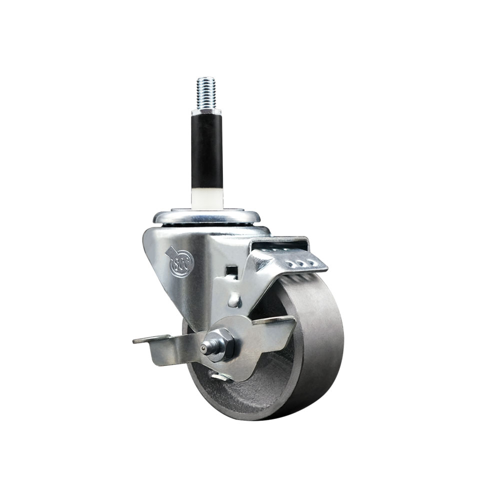 Semi Steel Cast Iron Swivel Caster - Silver - 3 in. Wheel - Top Locking Brake